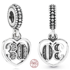 Charm Sterling silver 925 30 years of love, heart pendant on anniversary bracelet