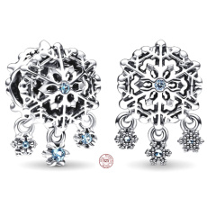 Charm Sterling silver 925 Ice snowflake bead bracelet Christmas