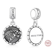 Charm Sterling silver 925 Game of Thrones Stark crest grey ogre on white field, pendant for bracelet, film Charm Sterling silver 925 Game of Thrones Stark crest grey ogre on white field, pendant for bracelet, film