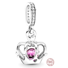 Charm Sterling silver 925 Decorated crown, pendant on bracelet symbol