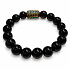 Obsidiánový náramek elastický s tyrkysově zdobeným korálkem, přírodní kámen, kulička 10 mm / 16–17 cm | Talisman klidu a ochrany