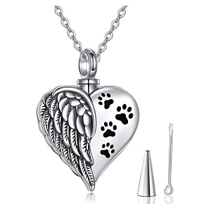 Commemorative urn pendant, Heart Angel wings + paws waterproof, Stainless steel 20 x 27 mm + chain 60 cm Commemorative urn pendant, Heart Angel wings + paws waterproof, Stainless steel 20 x 27 mm + chain 60 cm