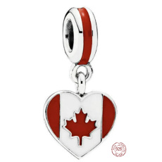 Charm Sterling Silver 925 Canadian Heart Flag - I love Canada, travel bracelet charm