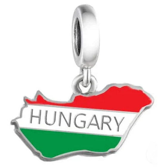 Charm Sterling Silver 925 Hungary Flag - Swinging Map, Travel Bracelet Pendant