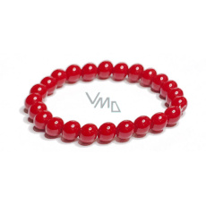Coral red bracelet elastic natural stone, bead 8 mm / 16 - 17 cm