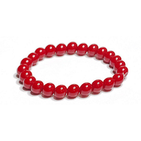 Coral red bracelet elastic natural stone, bead 8 mm / 16 - 17 cm