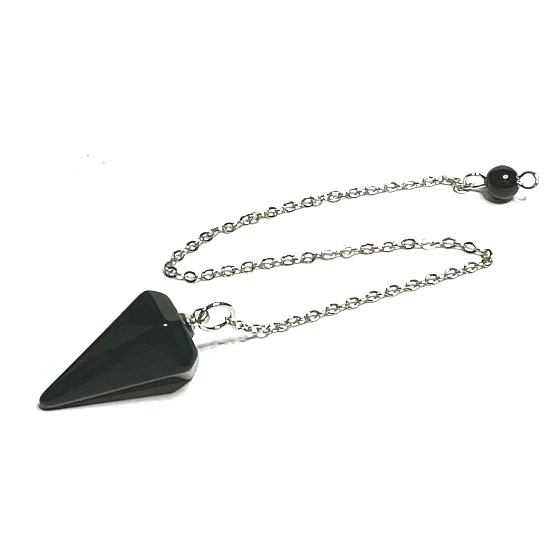 Obsidian pendulum natural stone 2,5 cm + 18 cm chain with bead, rescue stone