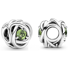 Charm Sterling silver 925 Infinity circle of eternity August bright green, bead for bracelet
