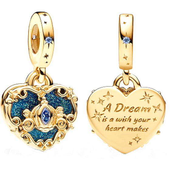 Charm Sterling silver 925 Disney Cinderella with carriage and heart, pendant on bracelet movie