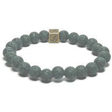 Lava dark green with royal mantra Om, bracelet elastic natural stone, ball 8 mm / 16-17 cm, born of the four elements