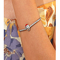 Charm Sterling silver 925 Owl with Santa hat, bead for bracelet Christmas