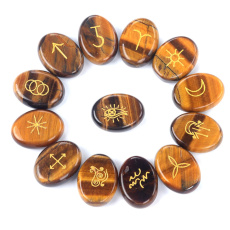 Tiger's Eye Rune Alphabet Oval Natural Stone, 15 x 20 mm 13 pieces Tiger's Eye Rune Alphabet Oval Natural Stone, 15 x 20 mm 13 pieces