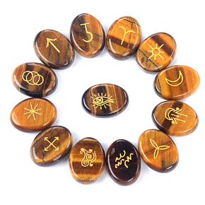 Tiger's Eye Rune Alphabet Oval Natural Stone, 15 x 20 mm 13 pieces Tiger's Eye Rune Alphabet Oval Natural Stone, 15 x 20 mm 13 pieces