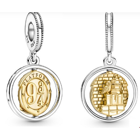 Sterling silver 925 Harry Potter - 9 and 3/4, Hedwig, rotating bracelet pendant