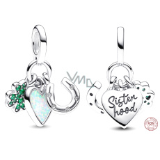 Charm Sterling silver 925 Sister four-leaf clover for luck, heart and horseshoe 3in1, pendant on bracelet family Charm Sterling silver 925 Sister four-leaf clover for luck, heart and horseshoe 3in1, pendant on bracelet family