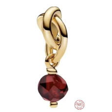 Charm Sterling Silver 925 Intertwined Faceted Eternity Circle Dark Red, Pendant for Bracelet Symbol January