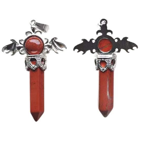 Jasper cross made of alloy and natural stone 5.3 x 3.7 x 12 mm