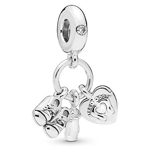 Charm Moje děťátko 3v1 srdce - tisk nohou, dudlík a botičky, přívěsek na náramek rodina Charm Moje děťátko 3v1 srdce - tisk nohou, dudlík a botičky, přívěsek na náramek rodina