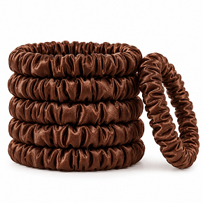 Silk hair tie made of 100% natural silk – gentle scrunchie, chocolate brown, 5 pieces