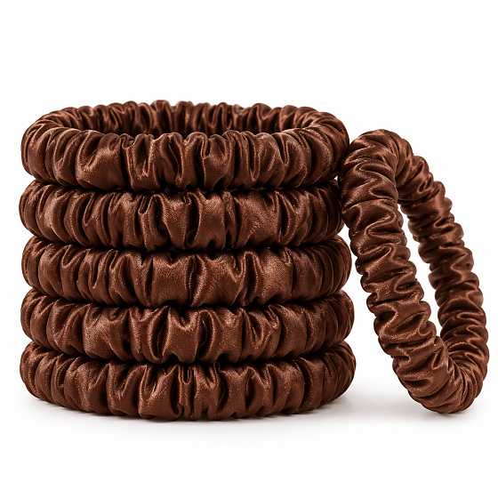 Silk hair tie made of 100% natural silk – gentle scrunchie, chocolate brown, 5 pieces