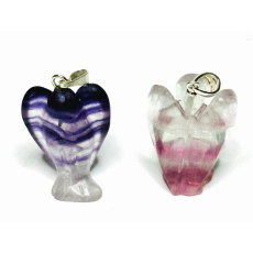Fluorite Angel guardian pendant natural stone, hand cut 2,6 cm, stone of geniuses