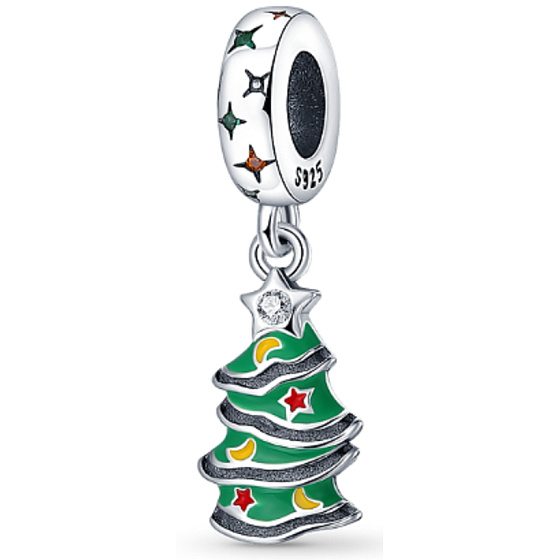Sterling silver 925 Christmas tree green, ornate, Christmas bracelet pendant
