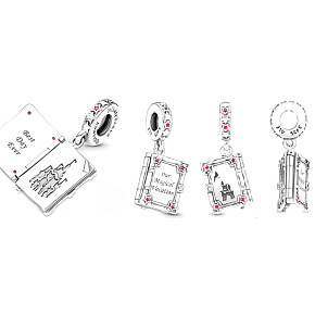 Charm Sterling silver 925 Disney Magic Holiday Book, openable movie bracelet charm