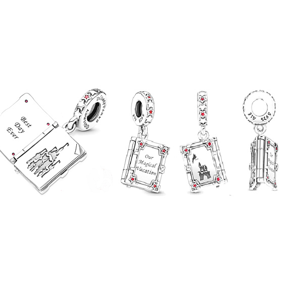Charm Sterling silver 925 Disney Magic Holiday Book, openable movie bracelet charm