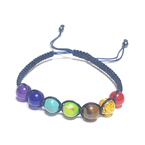 7 chakras healing bead bracelet handmade knitted, blue, balancing beads