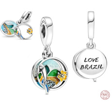 Sterling silver 925 I Love Brazil - Brazilian Beach, 2in1 travel bracelet pendant