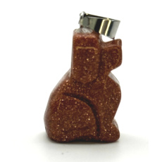 Goldstone gold Dog pendant hand cut figurine 1,8 x 2,5 x 8 mm, stone of ambition