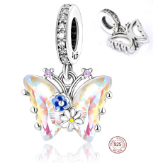 Charm Sterling silver 925 Butterfly - flowers, animal bracelet pendant