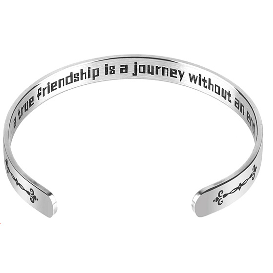 Stainless steel bracelet silver with engraving True friendship..., open cuff, 2.5 mm
