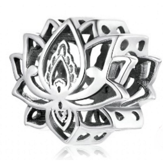 Sterling silver 925 Lotus flower charm, bead for bracelet symbol