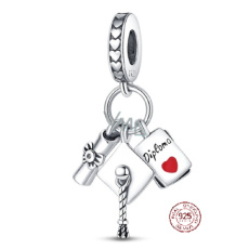 Charm Sterling Silver 925 Graduation - Cap, Diploma Parchment, 3in1 Graduate Pendant Bracelet Charm Sterling Silver 925 Graduation - Cap, Diploma Parchment, 3in1 Graduate Pendant Bracelet