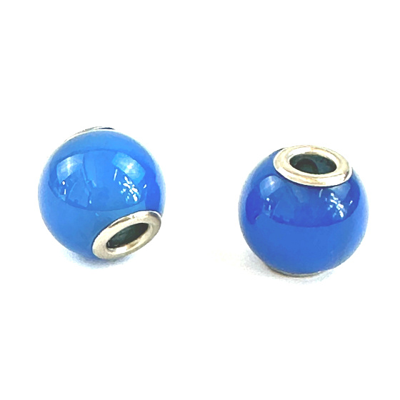 Agate blue, bead pendant round natural stone 14 mm, hole 4,2 mm 1 piece