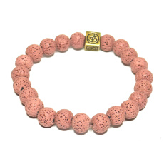 Lava pink with royal mantra Om, bracelet elastic natural stone, ball 8 mm / 16-17 cm, born of the four elements