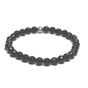 Onyx facet bracelet elastic natural stone, ball 6 mm / 16 - 17 cm, life force stone