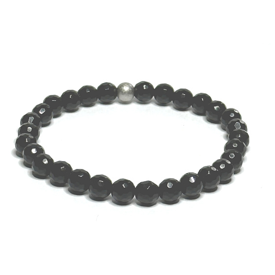 Onyx facet bracelet elastic natural stone, ball 6 mm / 16 - 17 cm, life force stone