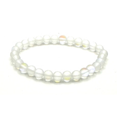 Opalite white matt bracelet elastic, synthetic stone ball 6 mm / 16-17 cm, wishing and hope stone