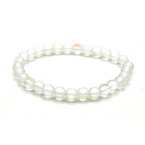 Opalite white matt bracelet elastic, synthetic stone ball 6 mm / 16-17 cm, wishing and hope stone