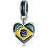 Charm Sterling Silver 925 Brazilian Flag Heart - I Love Brazil, Coffee Bean, Travel Bracelet Pendant