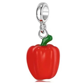 Charm Sterling silver 925 Paprika red, food bracelet pendant