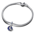 Charm Sterling silver 925 Half moon with royal blue, starry blue and light blue crystal, universe bracelet pendant