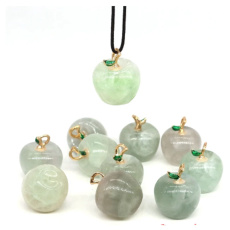 Fluorite green Apple of knowledge pendant, natural stone 2,7 x 15 mm, hand carved genius stone