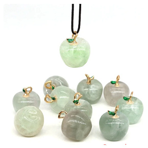 Fluorite green Apple of knowledge pendant, natural stone 2,7 x 15 mm, hand carved genius stone