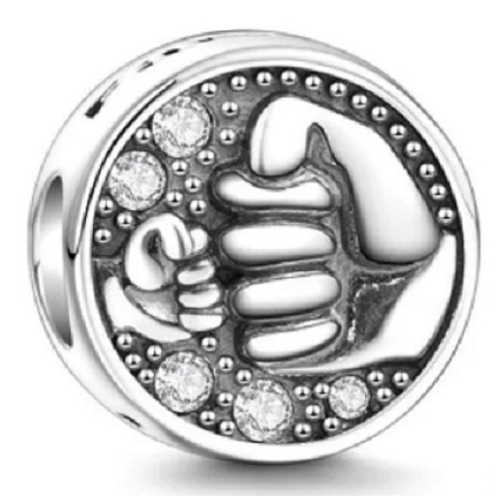 Charm Sterling silver 925 Fist - greeting, bead for friendship bracelet