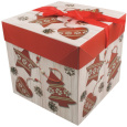 Folding gift box with Christmas ribbon with red decorations 21.5 x 21.5 x 21.5 cm