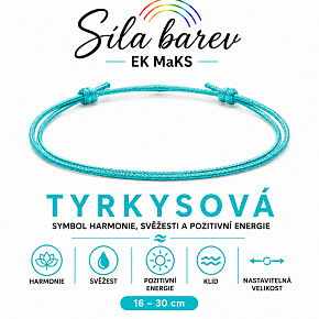 Šňůrkový náramek Síla barev – Tyrkysová | Symbol harmonie, svěžesti a pozitivní energie | nastavitelný 16 - 30 cm
