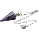 Amethyst purple pendulum natural stone 3,5 cm + chain with ball 18 cm, stone of kings and bishops